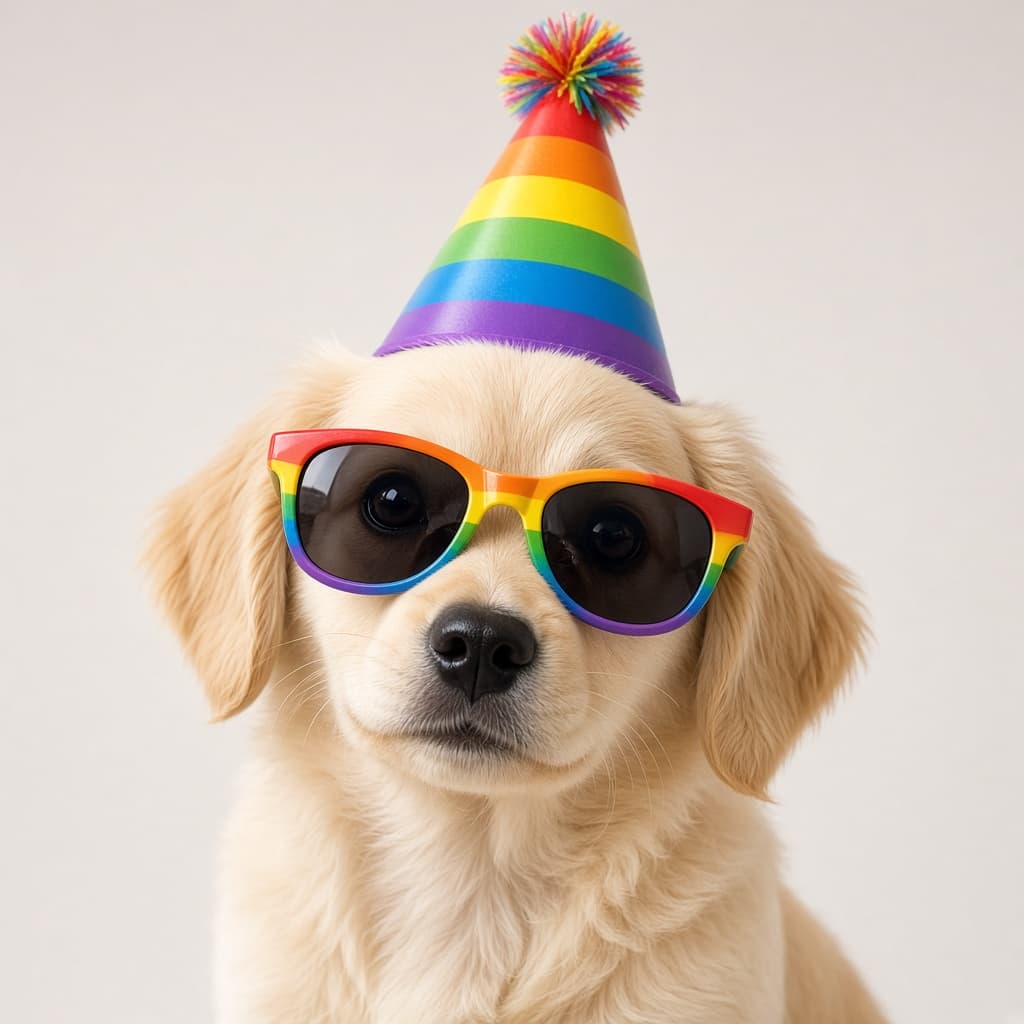 En hund i partyhatt