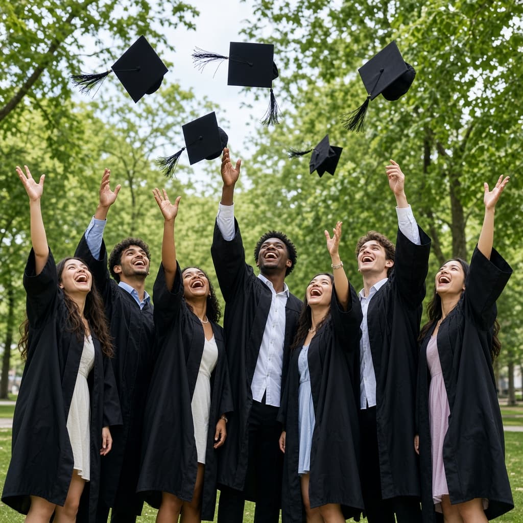 Vänner som firar studenten